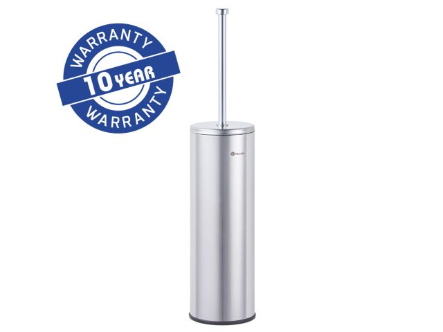 Free-standing toilet brush, long "TUBE" with a lid, polished steel